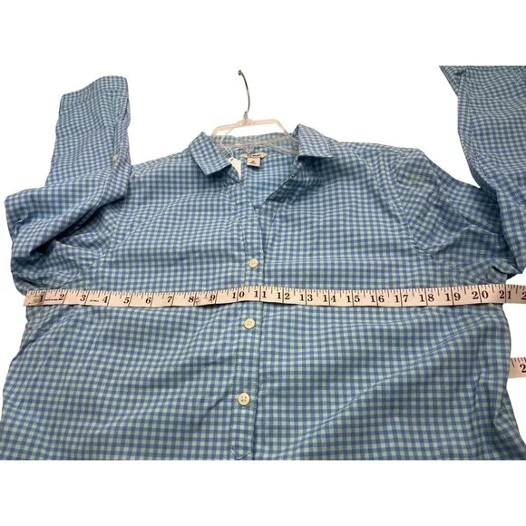 L.L.Bean Womens Medium Button-Up Gingham Shirt Blue & Green Long Sleeve 23i - Picture 8 of 12
